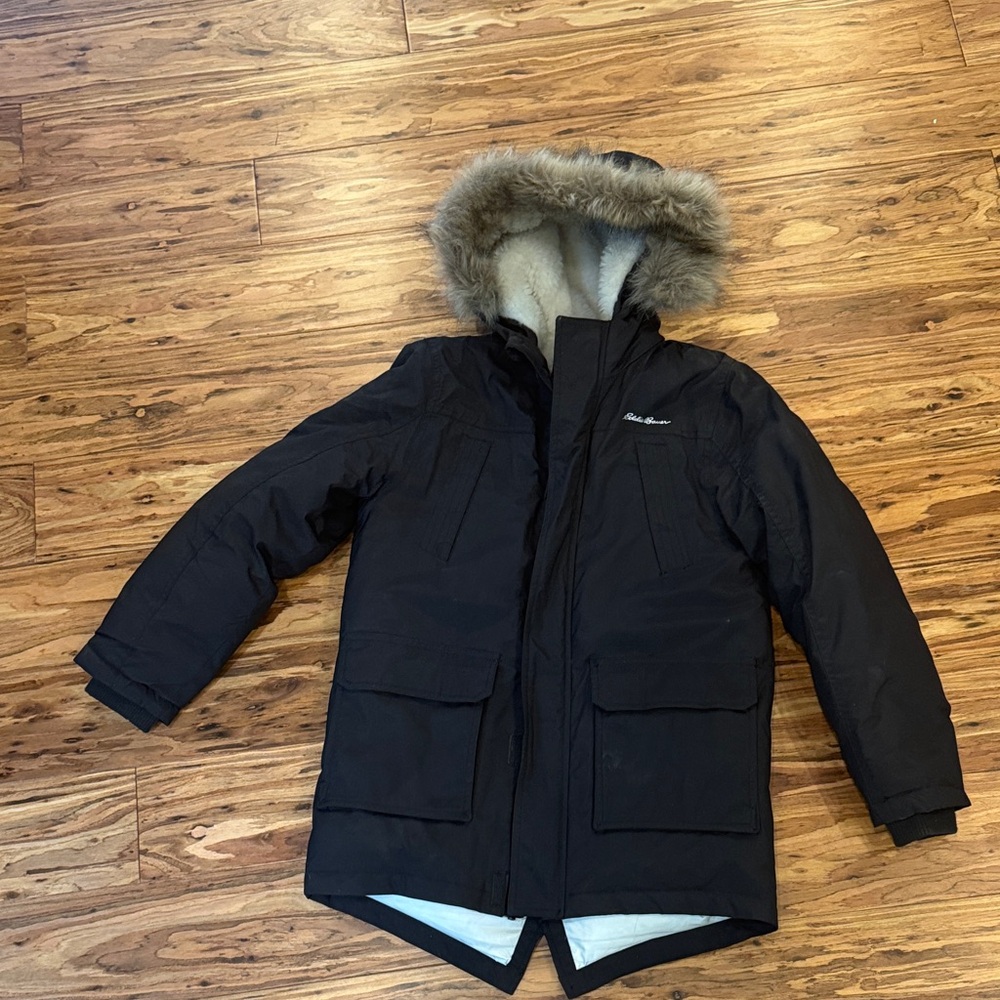 Eddie Bauer Black and Cream Kids Puffer Jacket